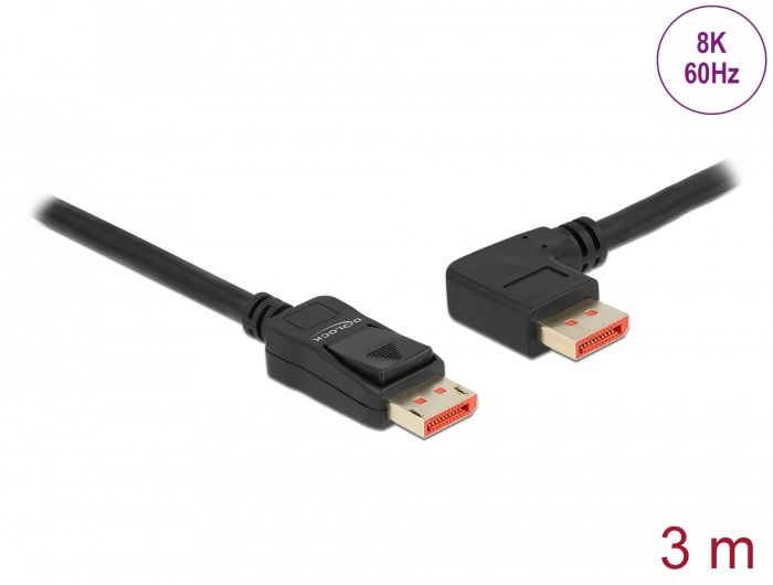 Delock 87048 3m DisplayPort 8K 60Hz apa egyenes - apa 90°-ban balra hajlított kábel