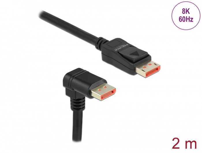 Delock 87051 2m DisplayPort 8K 60Hz apa egyenes - apa 90°-ban lefelé hajlított kábel