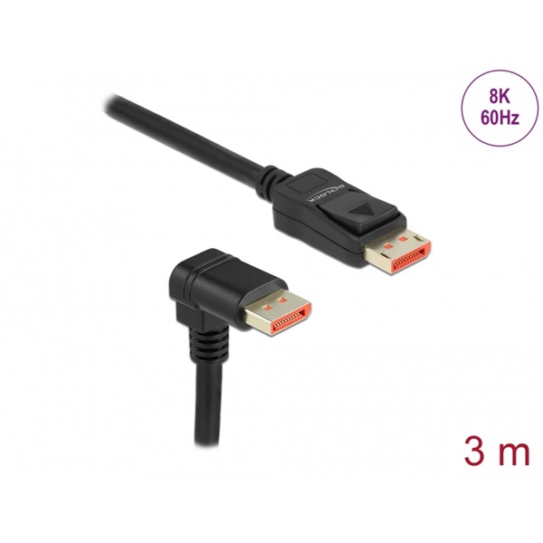 Delock 87052 3m DisplayPort 8K 60Hz apa egyenes - apa 90°-ban lefelé hajlított kábel