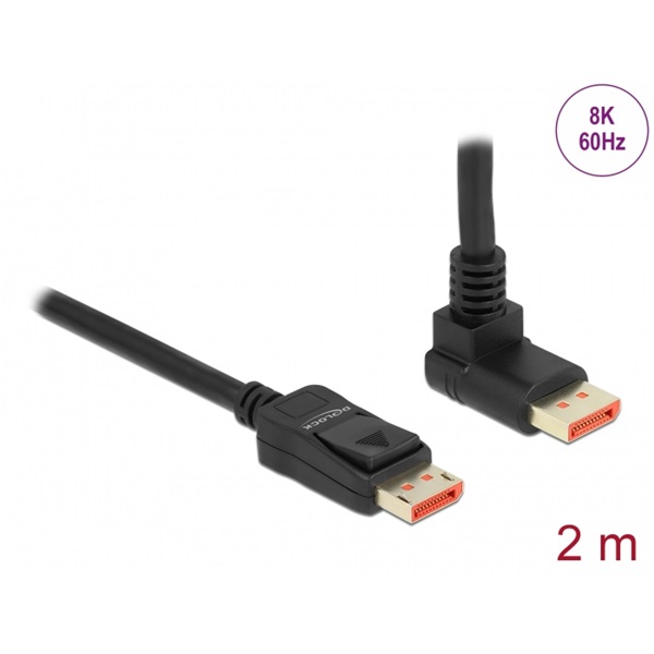 Delock 87055 2m DisplayPort 8K 60Hz apa egyenes - apa 90°-ban felfelé hajlított kábel