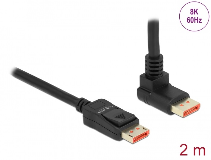 Delock 87055 2m DisplayPort 8K 60Hz apa egyenes - apa 90°-ban felfelé hajlított kábel
