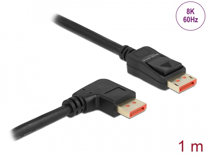 Delock 87060 1m DisplayPort 8K 60Hz apa egyenes - apa 90°-ban jobbra hajlított kábel