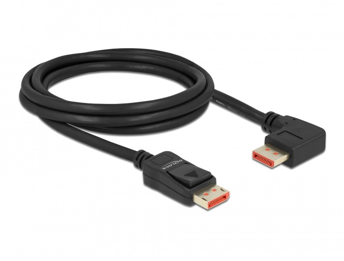 Delock 87063 2m DisplayPort 8K 60Hz apa egyenes - apa 90°-ban jobbra hajlított kábel