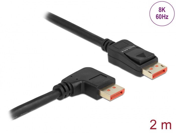 Delock 87063 2m DisplayPort 8K 60Hz apa egyenes - apa 90°-ban jobbra hajlított kábel