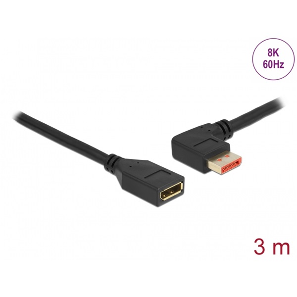Delock 87076 3m DisplayPort 8K 60Hz anya egyenes - apa 90°-ban balra hajlított kábel