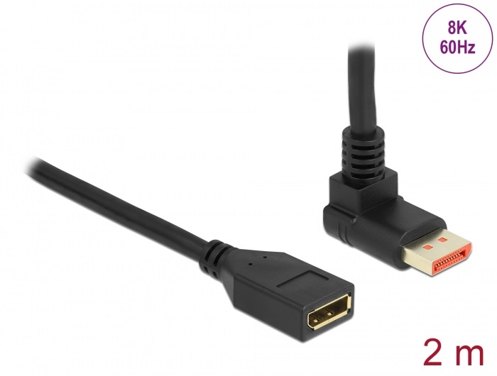 Delock 87081 2m DisplayPort 8K 60Hz anya egyenes - apa 90°-ban felfelé hajlított kábel