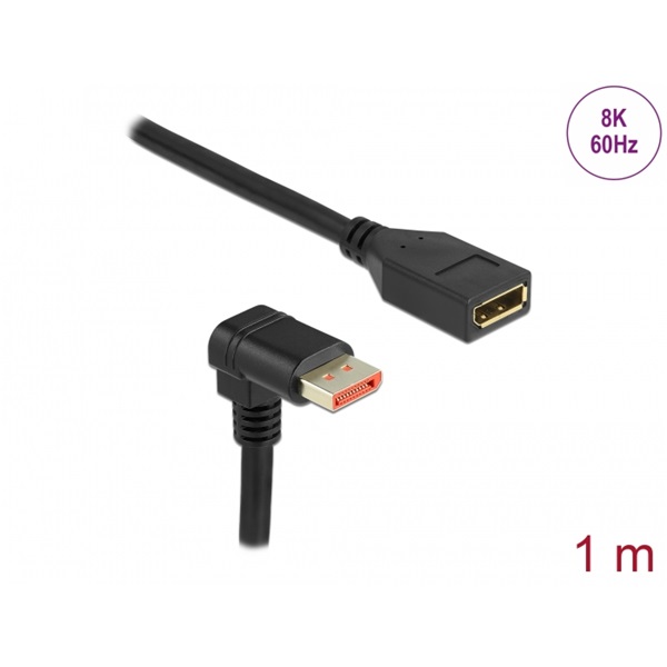 Delock 87087 1m DisplayPort 8K 60Hz anya egyenes - apa 90°-ban lefelé hajlított kábel
