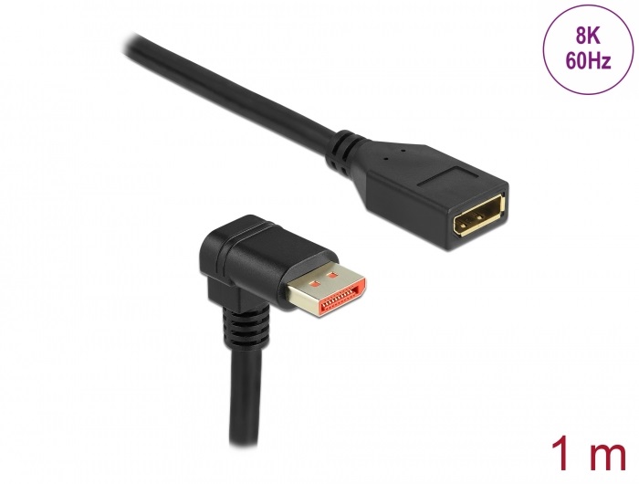 Delock 87087 1m DisplayPort 8K 60Hz anya egyenes - apa 90°-ban lefelé hajlított kábel