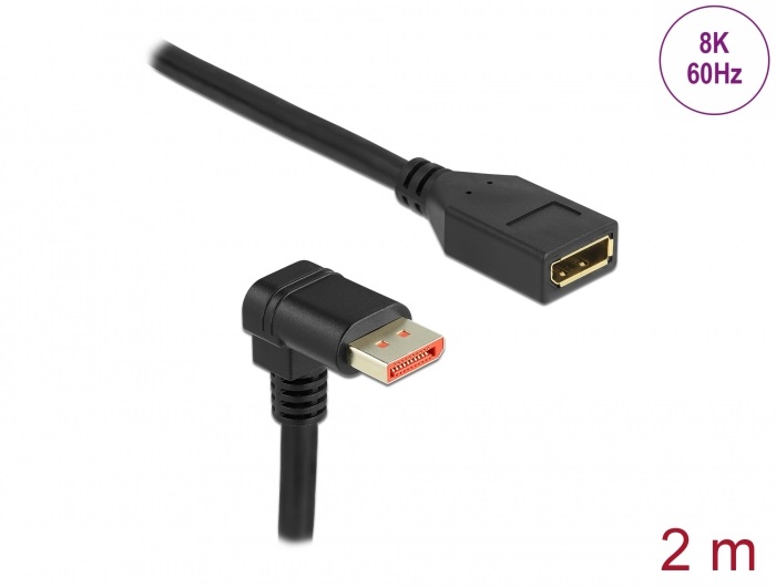 Delock 87091 2m DisplayPort 8K 60Hz anya egyenes - apa 90°-ban lefelé hajlított kábel