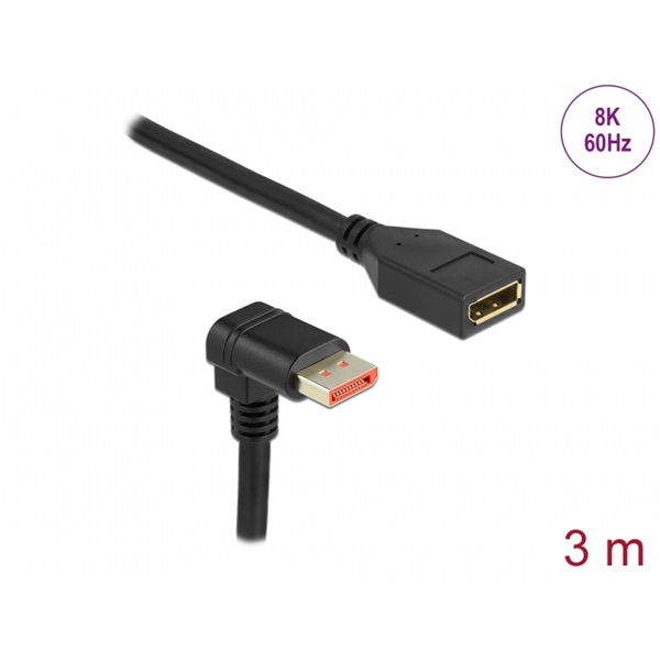 Delock 87093 3m DisplayPort 8K 60Hz anya egyenes - apa 90°-ban lefelé hajlított kábel