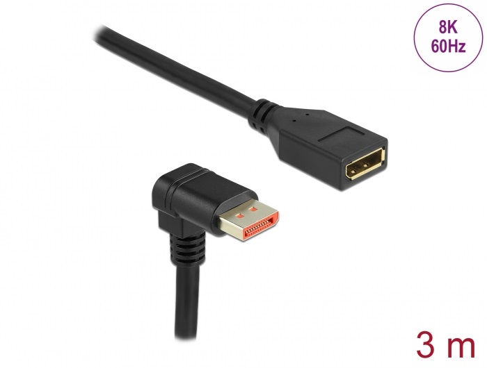 Delock 87093 3m DisplayPort 8K 60Hz anya egyenes - apa 90°-ban lefelé hajlított kábel