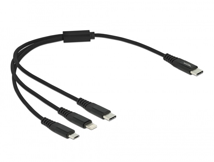 Delock 87148 30cm 3 az 1-ben USB-C - Lightning/MicroUSB/USB-C töltő kábel