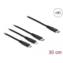Delock 87148 30cm 3 az 1-ben USB-C - Lightning/MicroUSB/USB-C töltő kábel