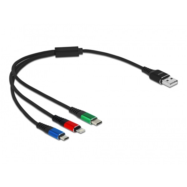 Delock 87236 30cm 3 az 1-ben USB-A - Lightning/MicroUSB/USB-C töltő kábel