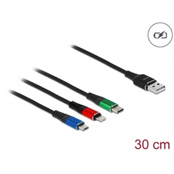 Delock 87236 30cm 3 az 1-ben USB-A - Lightning/MicroUSB/USB-C töltő kábel