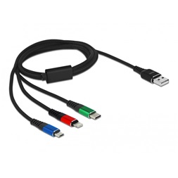 Delock 87277 1m 3 az 1-ben USB-A - Lightning/MicroUSB/USB-C töltő kábel