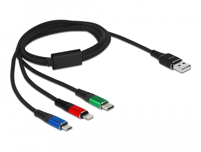 Delock 87277 1m 3 az 1-ben USB-A - Lightning/MicroUSB/USB-C töltő kábel