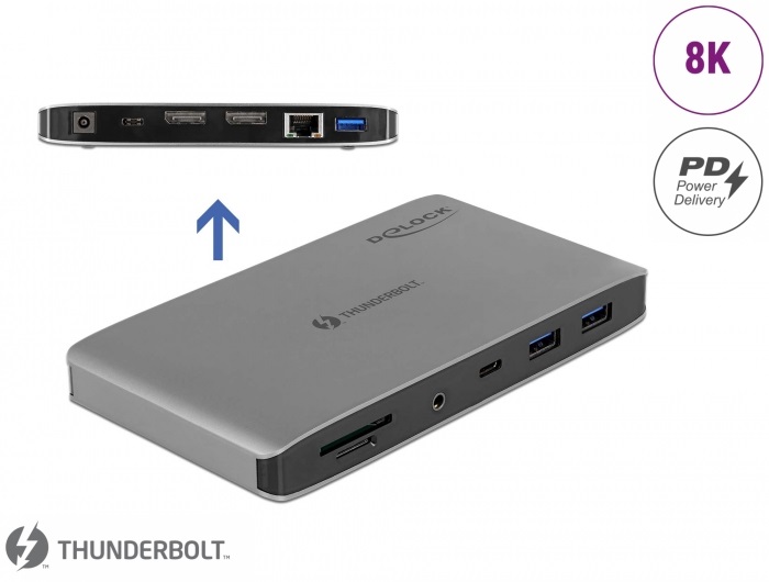 Delock 87777 Thunderbolt3 8K - Dual DisplayPort/USB3.2/LAN/SD/Jack/PD 3.0 dokkoló állomás