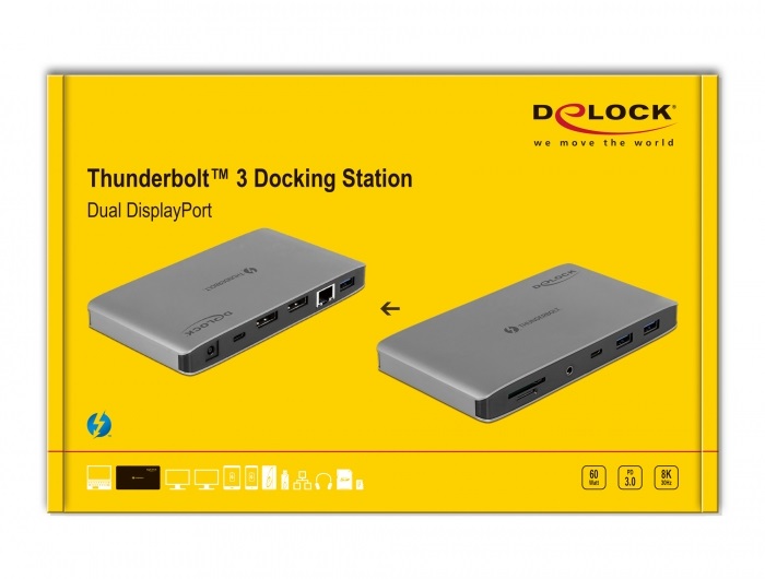 Delock 87777 Thunderbolt3 8K - Dual DisplayPort/USB3.2/LAN/SD/Jack/PD 3.0 dokkoló állomás