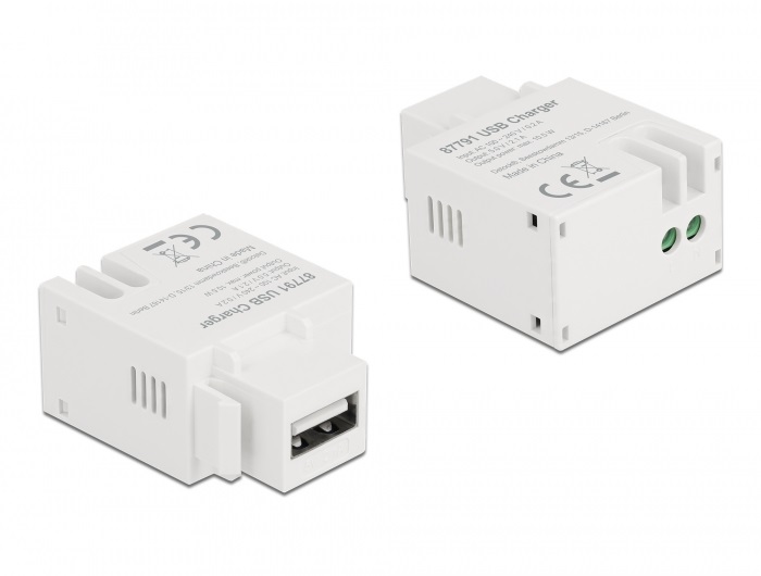 Delock 87791 5V/2,1A USB-A töltő portos fehér Keystone modul
