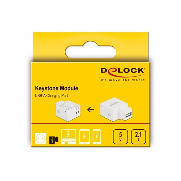 Delock 87791 5V/2,1A USB-A töltő portos fehér Keystone modul