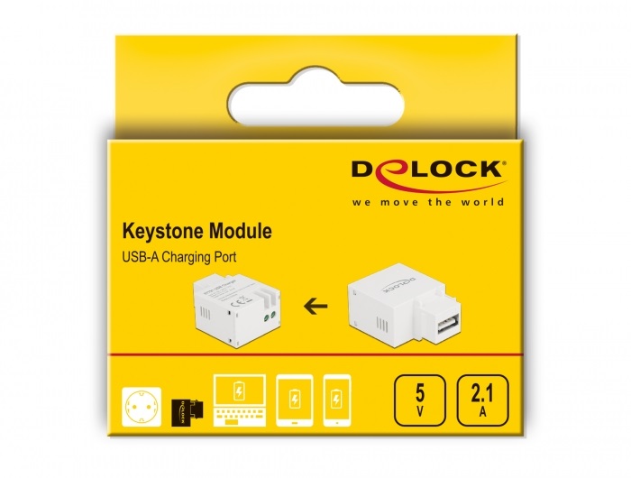 Delock 87791 5V/2,1A USB-A töltő portos fehér Keystone modul