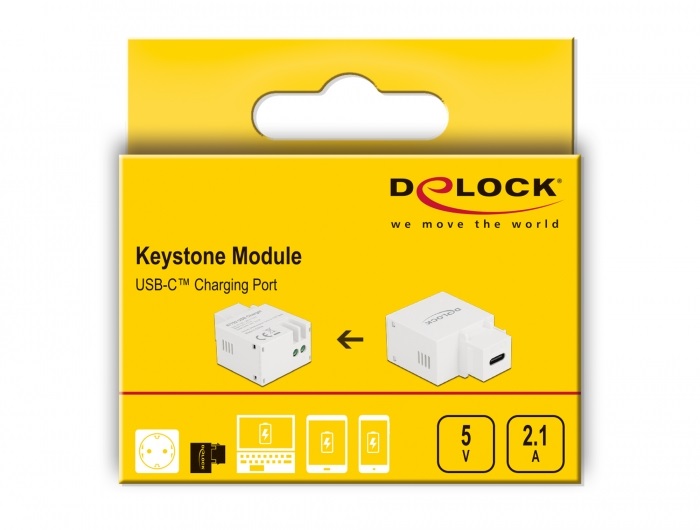 Delock 87792 5V/2,1A USB-C töltő portos fehér Keystone modul