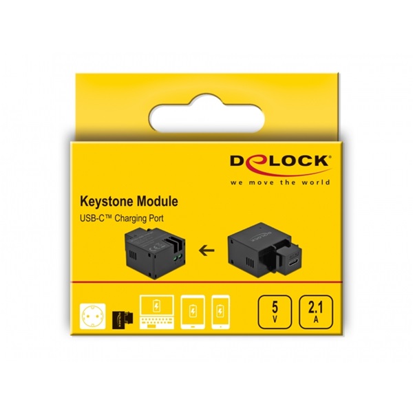 Delock 87793 5V/2,1A USB-C töltő portos fekete Keystone modul