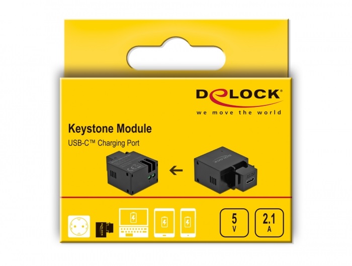 Delock 87793 5V/2,1A USB-C töltő portos fekete Keystone modul
