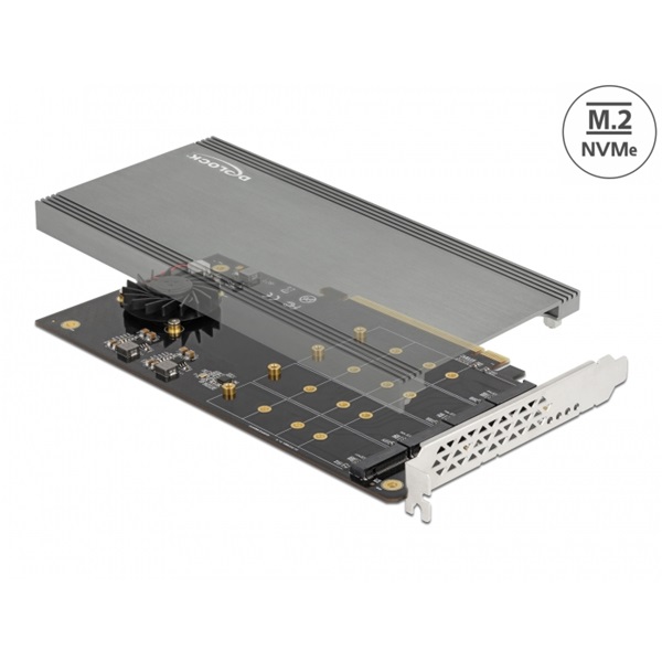 Delock 90050 4xNVMe M.2 M-key aktív hűtésű PCI Expresz x16 kártya