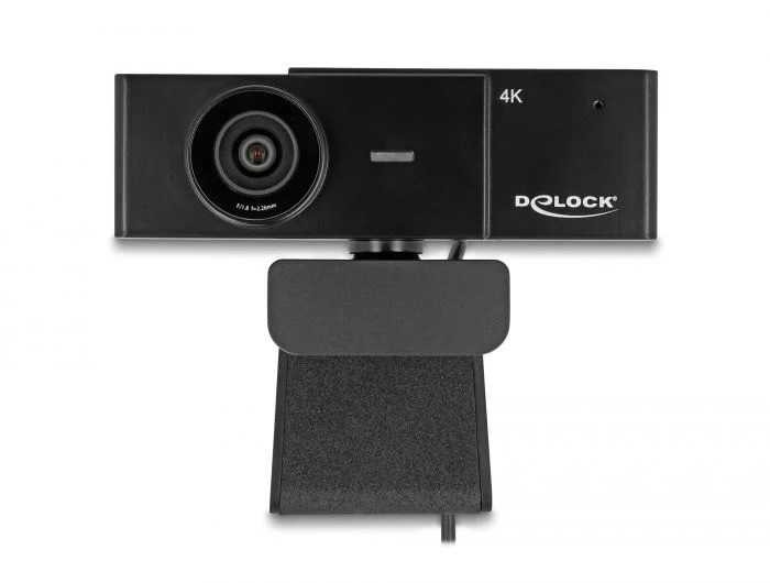 Delock 96400 USB UHD Webkamera mikrofonnal 4K 30 Hz 110 látószög és háromlábú állvány
