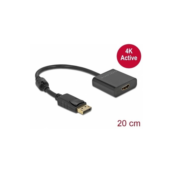 Delock 63585 Adapter DisplayPort 1.2-dugós csatlakozó-HDMI-csatlakozóhüvely 4K aktív fekete
