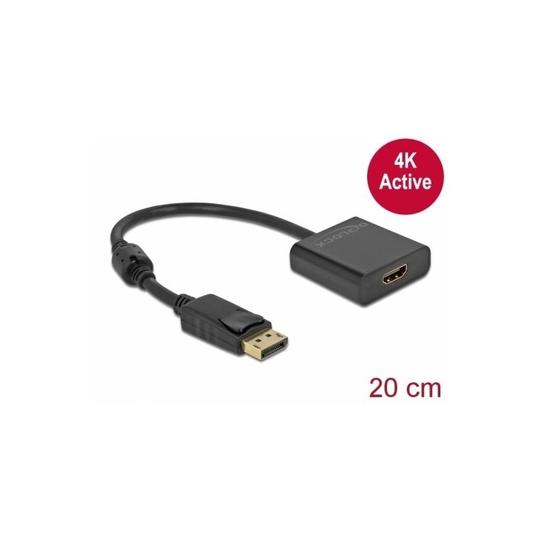 Delock 63585 Adapter DisplayPort 1.2-dugós csatlakozó-HDMI-csatlakozóhüvely 4K aktív fekete