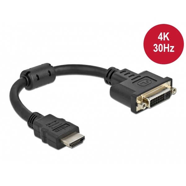 Delock 65206 Adapter HDMI csatlakozó - DVI 24+5 aljzat 4K 30 Hz, 20 cm