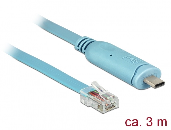 Delock 63914 Adapter USB 2.0 C-típusú apa > 1 x soros RS-232 RJ45 apa 3,0 m kék