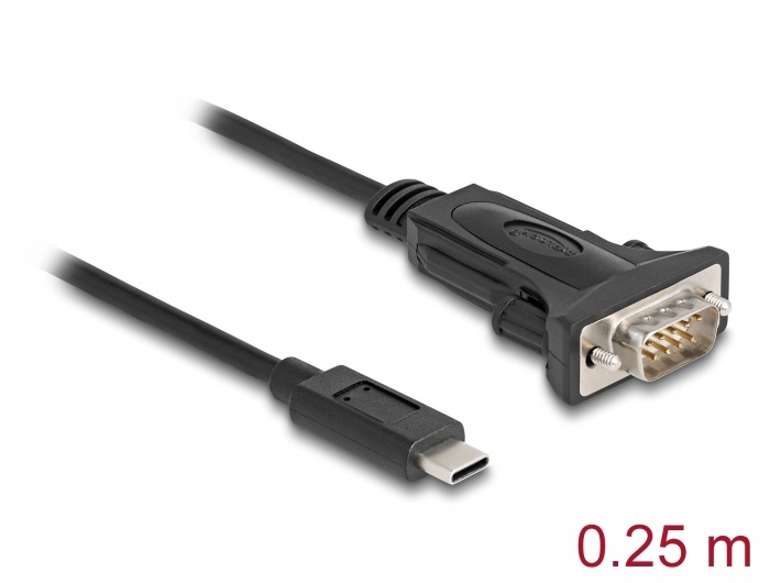 Delock 64125 Adapter USB Type-C - 1 x soros RS-232 D-Sub 9 tűs apa csavarokkal 0,25 m