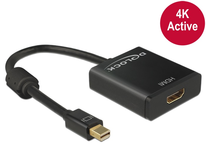 Delock 62611 Adapter mini Displayport 1.2-dugós csatlakozó > HDMI-csatlakozóhüvely 4K aktív, 20cm, fekete