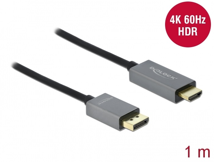 Delock 85928 Aktív DisplayPort 1.4 - HDMI kábel 4K 60 Hz (HDR) 1 méter hosszú