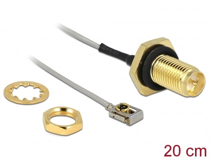 Delock 89928 Antenna kábel RP-SMA anya válaszfali csatlakozóval apa MHF I LK-dugó 1.13 20 cm