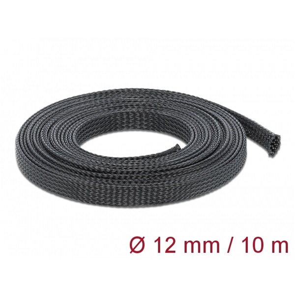 Delock 18902 Fonott kábelharisnya nyújtható 10 m x 12 mm fekete