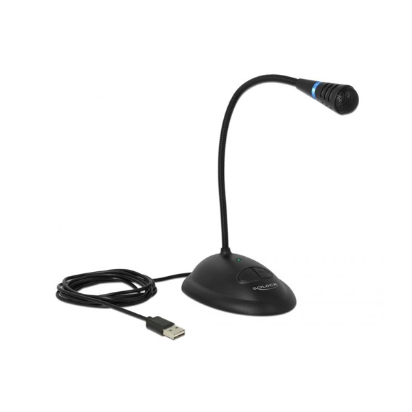 Delock 65871 Gégecsöves USB mikrofon talppal és némító, valamint be / ki kapcsoló gombbal