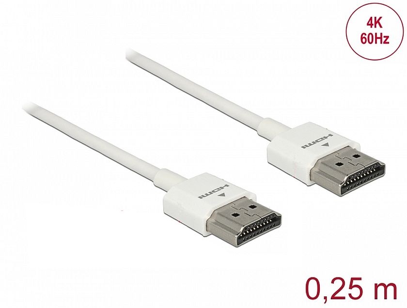 Delock 85120 HDMI-kábel Ethernettel - HDMI-A-csatlakozódugó > HDMI-A-csatlakozódugó, 3D, 4K,0,25 m, vékony