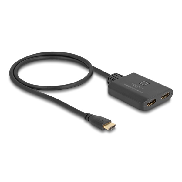 Delock 18645 HDMI kapcsoló 2 x HDMI bemenet - 1 x HDMI kimenet 8K 60 Hz, integrált kábellel 50 cm