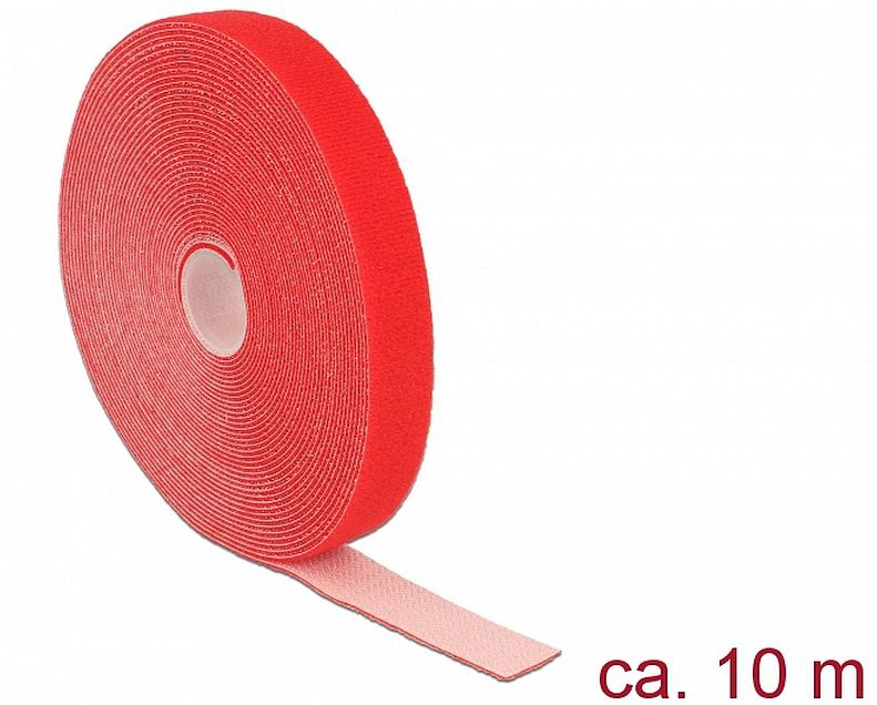 Delock 18724 Hurkolható rögzítők, 10 m x 20 mm (H x Sz) tekercs, piros