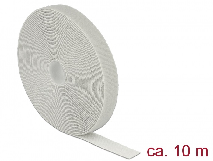 Delock 18281 Hurkolható rögzítők, 10 m x 20 mm (H x Sz) tekercs, szürke