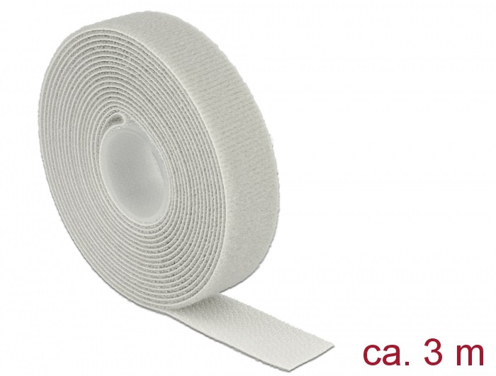 Delock 18279 Hurkolható rögzítők, 3 m x 20 mm (H x Sz) tekercs, szürke