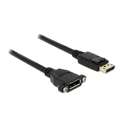 Delock 85114 Kábel, Displayport 1.2 dugó > Displayport hüvely, panelrögzítés, 4K 60 Hz 1 m
