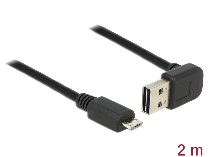 Delock 83536 Kábel EASY-USB 2.0-s A típusú csatlakozódugó, ívelt felfelé / lefelé > USB 2.0-s Micro-B-típu