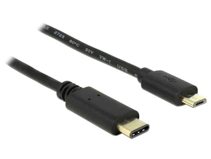 Delock 83334 Kábel USB Type-C  2.0 dugó > USB 2.0 Micro-B típusú dugó 2,0 m fekete