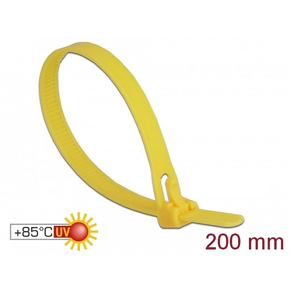 Delock 18759 Kábelösszeköto újrahasznosítható hoálló hossza 200 mm, szélessége 7,5 mm, 100 db. sárga